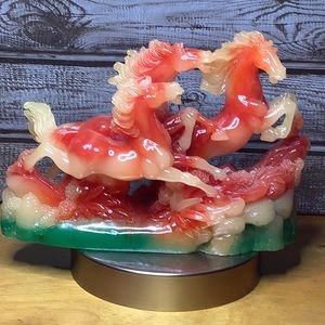 Wild red horses resin statue